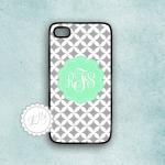 Iphone in case  мint and gray diamond pattern custom monogram  cover fits iPhone 4 4S